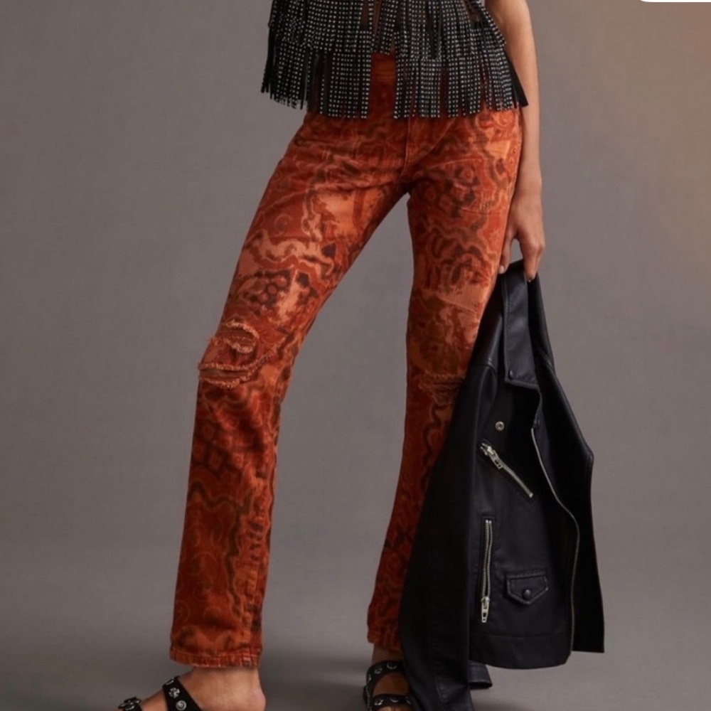 Pilcro orange Patterned Jeans Slim Boyfriend Crop from Anthropologie